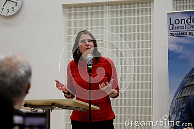 Jo Swinson, Liberal Democrat MP for East Dunbartonshire, speaking at the partyâ€™s leadership Editorial Stock Photo